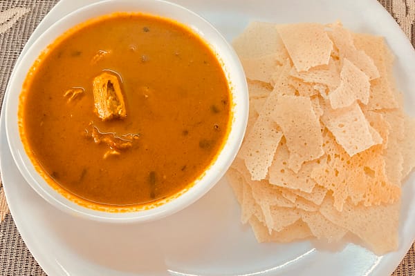 Chicken Curry with Crispy Rice Roti